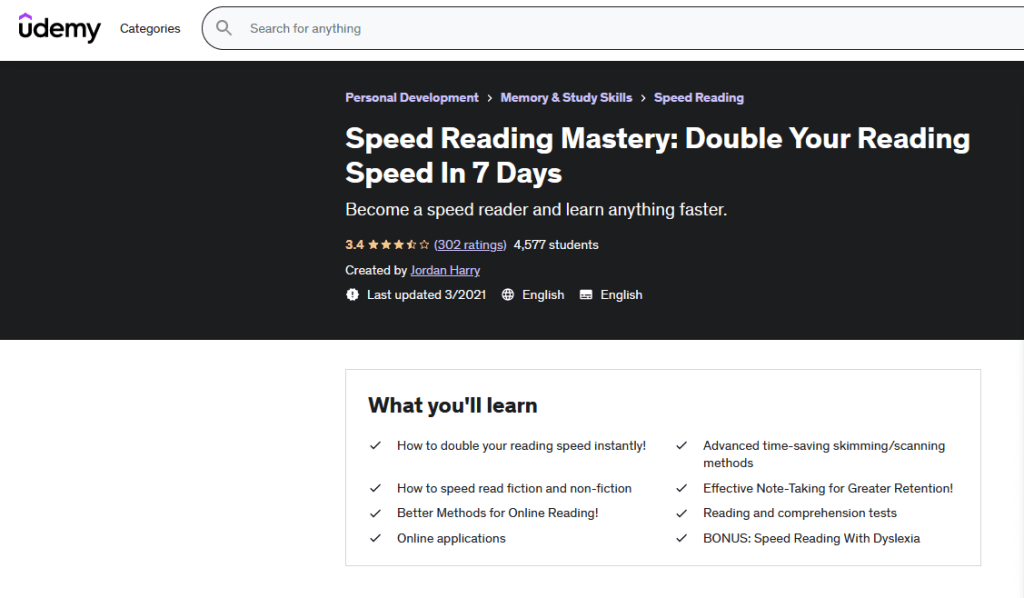 Speed Reading Mastery by Udemy