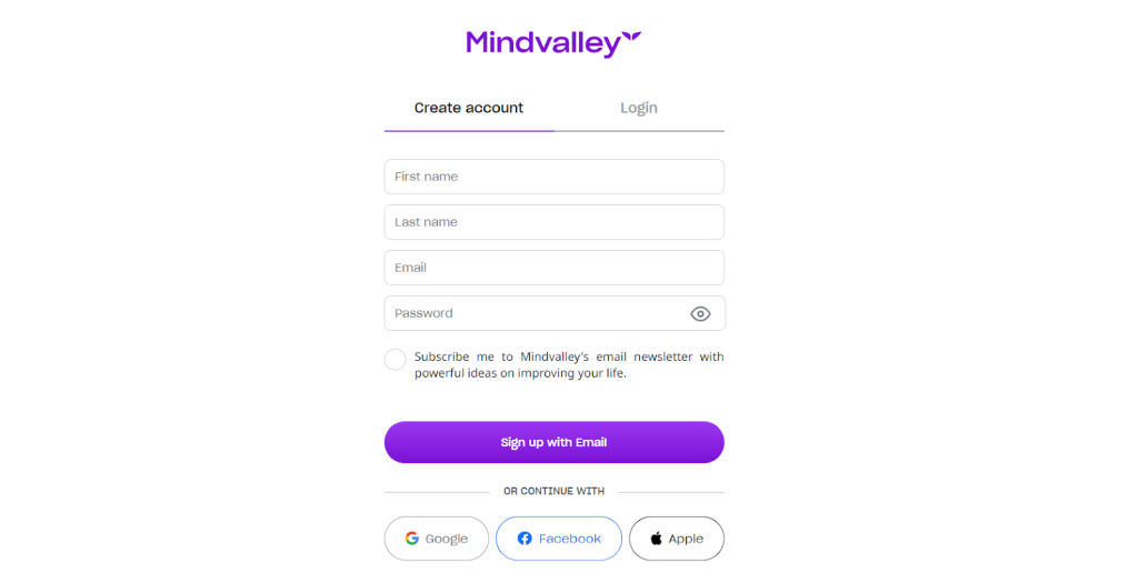 Create Mindvalley Account