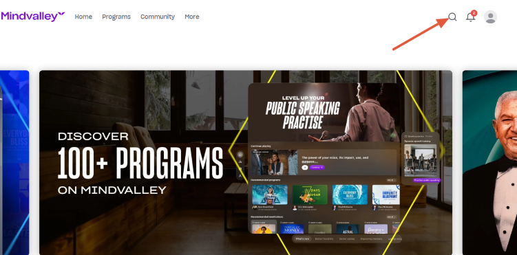 Mindvalley Dashboard & Go To The Search Bar