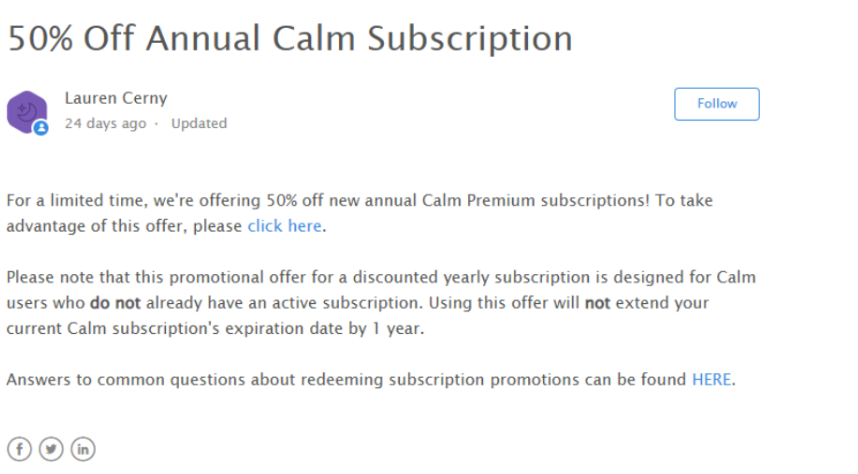 Calm Black Friday Offer Page