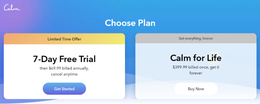 Calm Pricing Plans