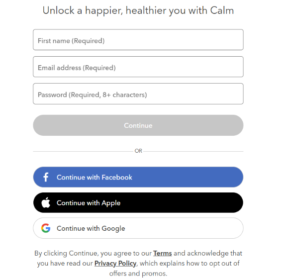 Calm Signup Page