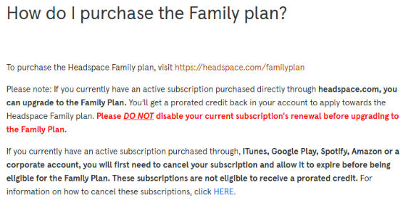 Headspace Family Plan